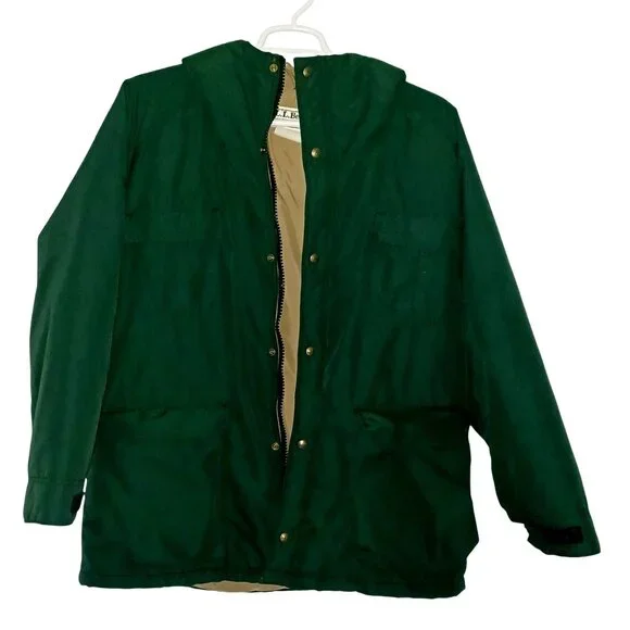 L.L. Bean VTG Green Hooded Parka Zip Snap Pockets Size M Winter Car Coat Mens XL - Picture 5 of 15